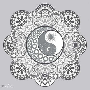 Arts numériques intitulée "Mandala yin yang" par Emmanuelle Moreau, Œuvre d'art originale, Travail numérique 2D