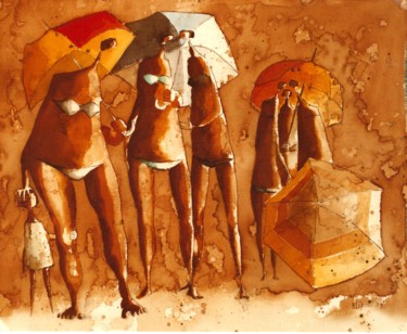 Картина под названием "Spiaggia" - Luciano Morosi 1930 - 1994, Подлинное произведение искусства