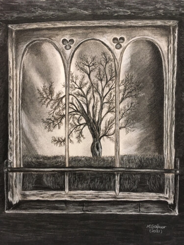 Disegno intitolato "Framed Tree!" da Morteza Golpoor, Opera d'arte originale, Carbone