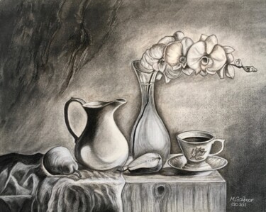 Painting titled "Still Life !" by Morteza Golpoor, Original Artwork, Charcoal