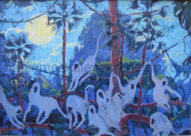 Pittura intitolato "Серебристые лангуры" da Irina Moskaliova, Opera d'arte originale, Olio Montato su Telaio per barella in…