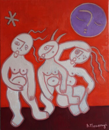 Painting titled "NUIT BLANCHE" by Adele Mosonyi, Original Artwork, Oil Mounted on Wood Stretcher frame