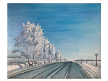 Картина под названием "Зимняя дорога" - Алёна Терентьева, Подлинное произведение искусства, Масло Установлен на Деревянная р…