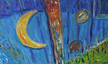 Painting titled "Croissant de lune o…" by Pascal Moulin, Original Artwork, Oil