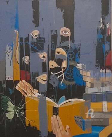 Schilderij getiteld "Quête de la vérité" door Mounir Ajal, Origineel Kunstwerk, Acryl