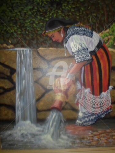 Peinture intitulée "femme kabyle" par Mourad Taicht, Œuvre d'art originale, Huile