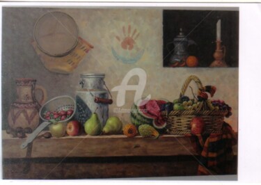 Peinture intitulée "la table des fruits" par Mourad Taicht, Œuvre d'art originale, Huile