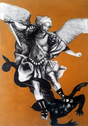 「St. Michael slays s…」というタイトルの絵画 Moushegh Karavartanianによって, オリジナルのアートワーク, オイル