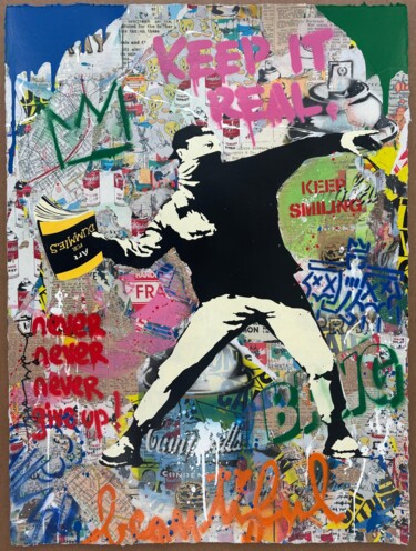 Pittura intitolato "Banksy Thrower" da Mr. Brainwash, Opera d'arte originale, Acrilico