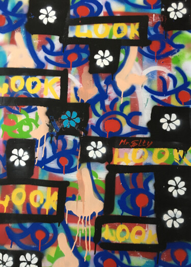 Peinture intitulée "Nose, eye, flower" par Mr. Salty, Œuvre d'art originale, Bombe aérosol