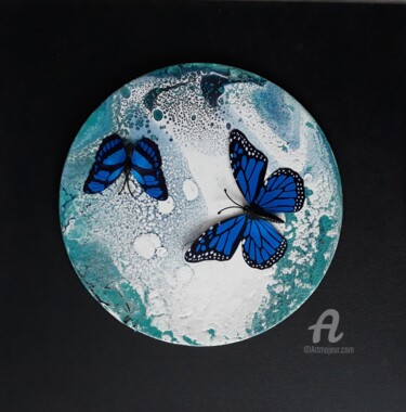 Malerei mit dem Titel "Papillon vole 1" von Marie-Reine, Original-Kunstwerk, Acryl Auf Karton montiert