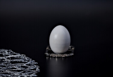 Fotografia intitulada "Egg on a silver sta…" por Mrivserg, Obras de arte originais, Fotografia digital