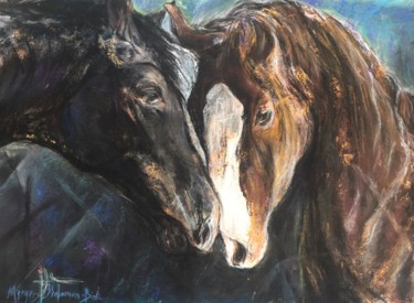 「Horses in the Light」というタイトルの描画 Margaret Solomon-Birdによって, オリジナルのアートワーク, パステル