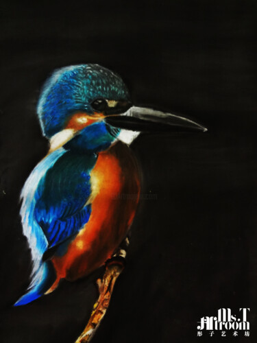 Drawing titled "Kingfisher" by Mst Artroom, Original Artwork, Pastel