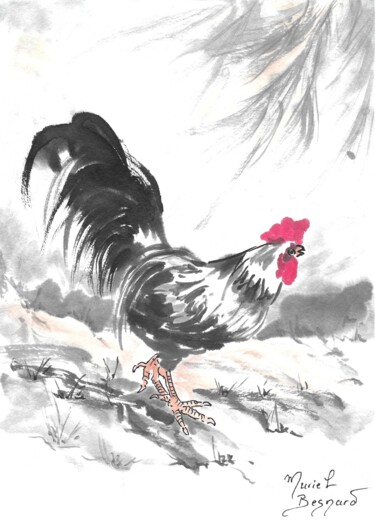 「Domaine du coq」というタイトルの絵画 Muriel Besnardによって, オリジナルのアートワーク, インク