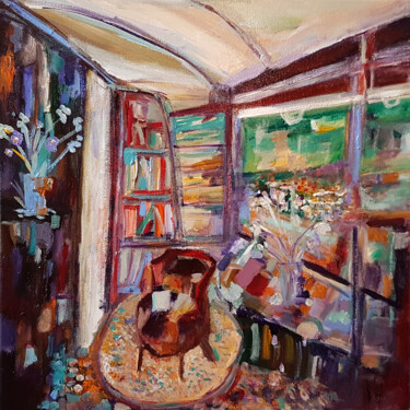 Картина под названием "Le salon de lecture" - Muriel Cayet, Подлинное произведение искусства, Акрил