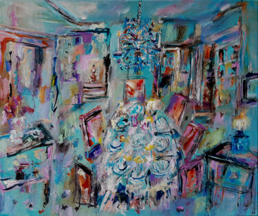 Malerei mit dem Titel "Le dîner" von Muriel Cayet, Original-Kunstwerk, Acryl