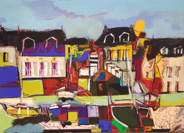 Malarstwo zatytułowany „Port-Flamand - Coll…” autorstwa Muriel Cayet, Oryginalna praca, Akryl Zamontowany na Karton