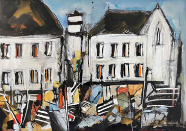 Картина под названием "Des maisons étroites" - Muriel Cayet, Подлинное произведение искусства, Акрил Установлен на картон