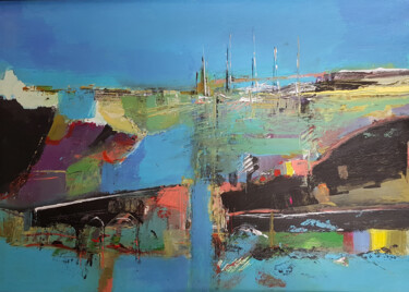 Painting titled "Zone portuaire" by Muriel Cayet, Original Artwork, Acrylic Mounted on Cardboard