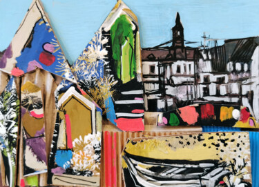 Collages titled "Balnéaire à la barq…" by Muriel Cayet, Original Artwork, Acrylic Mounted on Cardboard