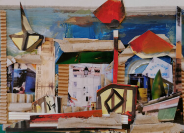 Collages titulada "La Spezzia" por Muriel Cayet, Obra de arte original, Collages Montado en Cartulina