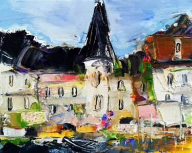 Painting titled "Village troglo avec…" by Muriel Cayet, Original Artwork, Acrylic Mounted on Wood Stretcher frame