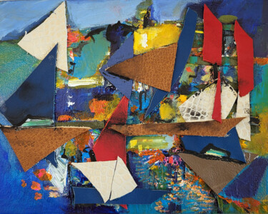 Collages intitulée "Les frontières du s…" par Muriel Cayet, Œuvre d'art originale, Collages Monté sur Châssis en bois