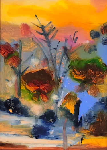 Pintura titulada "Fleurs du couchant" por Muriel Cayet, Obra de arte original, Acrílico Montado en Cartulina