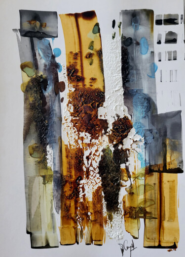 Peinture intitulée "Les encres sur bris…" par Muriel Cayet, Œuvre d'art originale, Encre