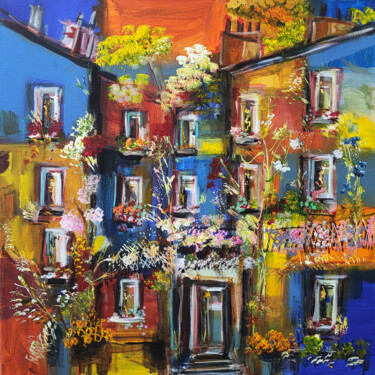 Peinture intitulée "Quartier-sujet" par Muriel Cayet, Œuvre d'art originale, Acrylique Monté sur Châssis en bois