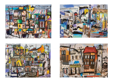 Peinture intitulée "Les villes II - Col…" par Muriel Cayet, Œuvre d'art originale, Collages