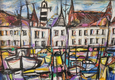Peinture intitulée "Havre malouin de ja…" par Muriel Cayet, Œuvre d'art originale, Crayon