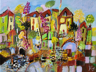 Painting titled "Maisons de saison" by Muriel Cayet, Original Artwork, Acrylic Mounted on Wood Stretcher frame