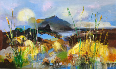 Картина под названием "La Montagne Bleue" - Muriel Cayet, Подлинное произведение искусства, Акрил Установлен на Деревянная р…