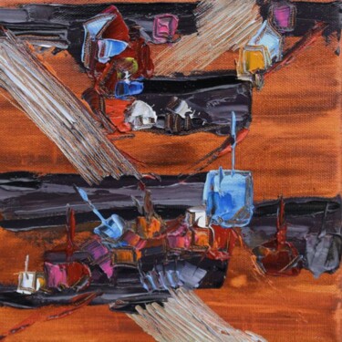 Peinture intitulée "Village acajou" par Muriel Cayet, Œuvre d'art originale, Huile