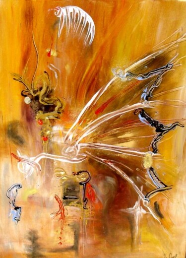 Schilderij getiteld "Apprendre à voler" door Muriel Cayet, Origineel Kunstwerk