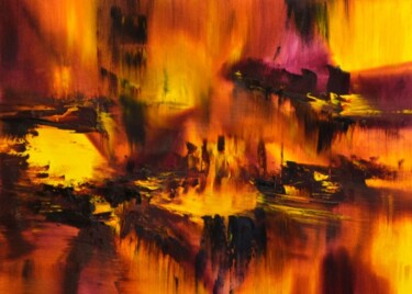 Peinture intitulée "Les feux du solstice" par Muriel Cayet, Œuvre d'art originale, Huile