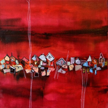 Peinture intitulée "Horizon rouge compo…" par Muriel Cayet, Œuvre d'art originale