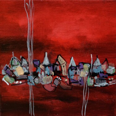 Peinture intitulée "Horizon rouge compo…" par Muriel Cayet, Œuvre d'art originale, Acrylique