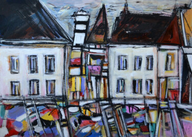 Painting titled "Une ville sous les…" by Muriel Cayet, Original Artwork