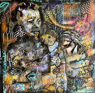 Schilderij getiteld "Art urbain partagé" door Muriel Deumie, Origineel Kunstwerk, Graffiti Gemonteerd op Frame voor houten b…