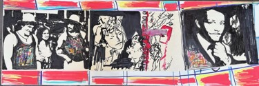Drawing titled "la valse street" by Muriel Deumie, Original Artwork, Collages Mounted on Wood Stretcher frame