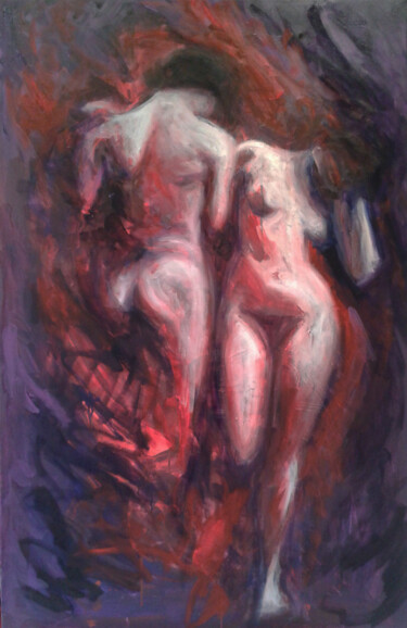 Peinture intitulée "Adam et Eve" par Muriel Henry, Œuvre d'art originale, Huile Monté sur Châssis en bois