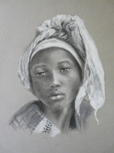 Dibujo titulada "Portrait jeune fille" por Muriel Henry, Obra de arte original, Pastel Montado en Panel de madera