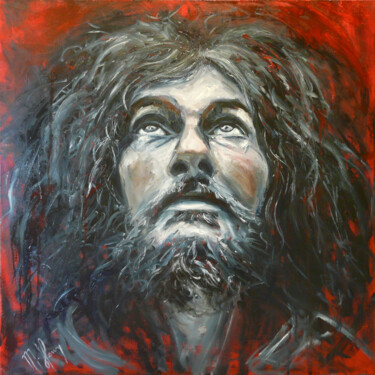 Painting titled "Jesus" by Muriel Henry, Original Artwork, Oil Mounted on Wood Stretcher frame