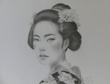Tekening getiteld "Portrait Geisha" door Muriel Henry, Origineel Kunstwerk, Grafiet