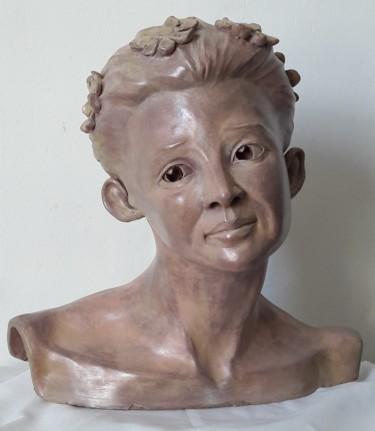 Skulptur mit dem Titel "La Jeune femme fleu…" von Muriel Leobet, Original-Kunstwerk, Terra cotta