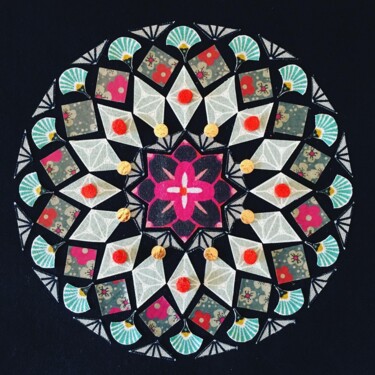 Art textile intitulée "Mandala 1" par Muriel Toussaint, Œuvre d'art originale, Tissu Monté sur Panneau de bois
