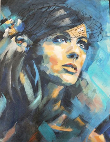 Pintura titulada "Blue" por Mürşide Özyonar, Obra de arte original, Acrílico Montado en Bastidor de camilla de madera